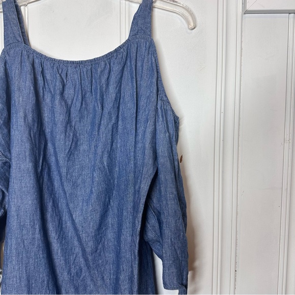 Madewell Chambray Cold-Shoulder Dress linen/cotton blend size M - Picture 3 of 5
